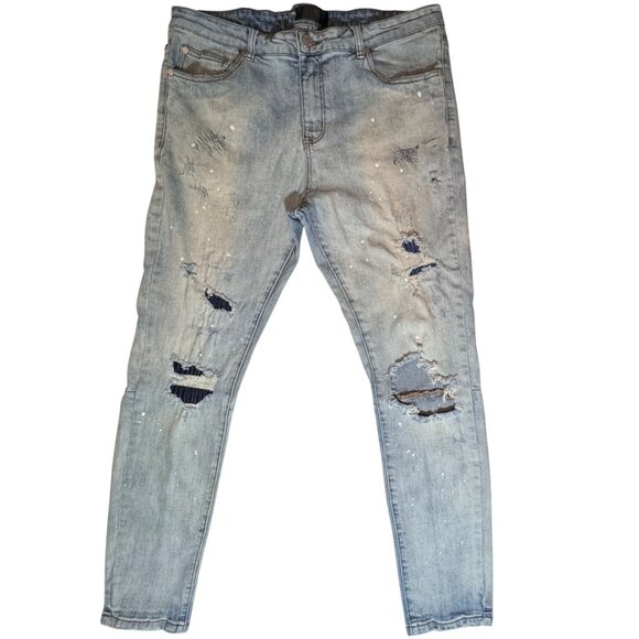 THRT Distressed Splatter Jeans Men 40x32 Lt Wash Ripped Distressed Grunge Street - Picture 1 of 16
